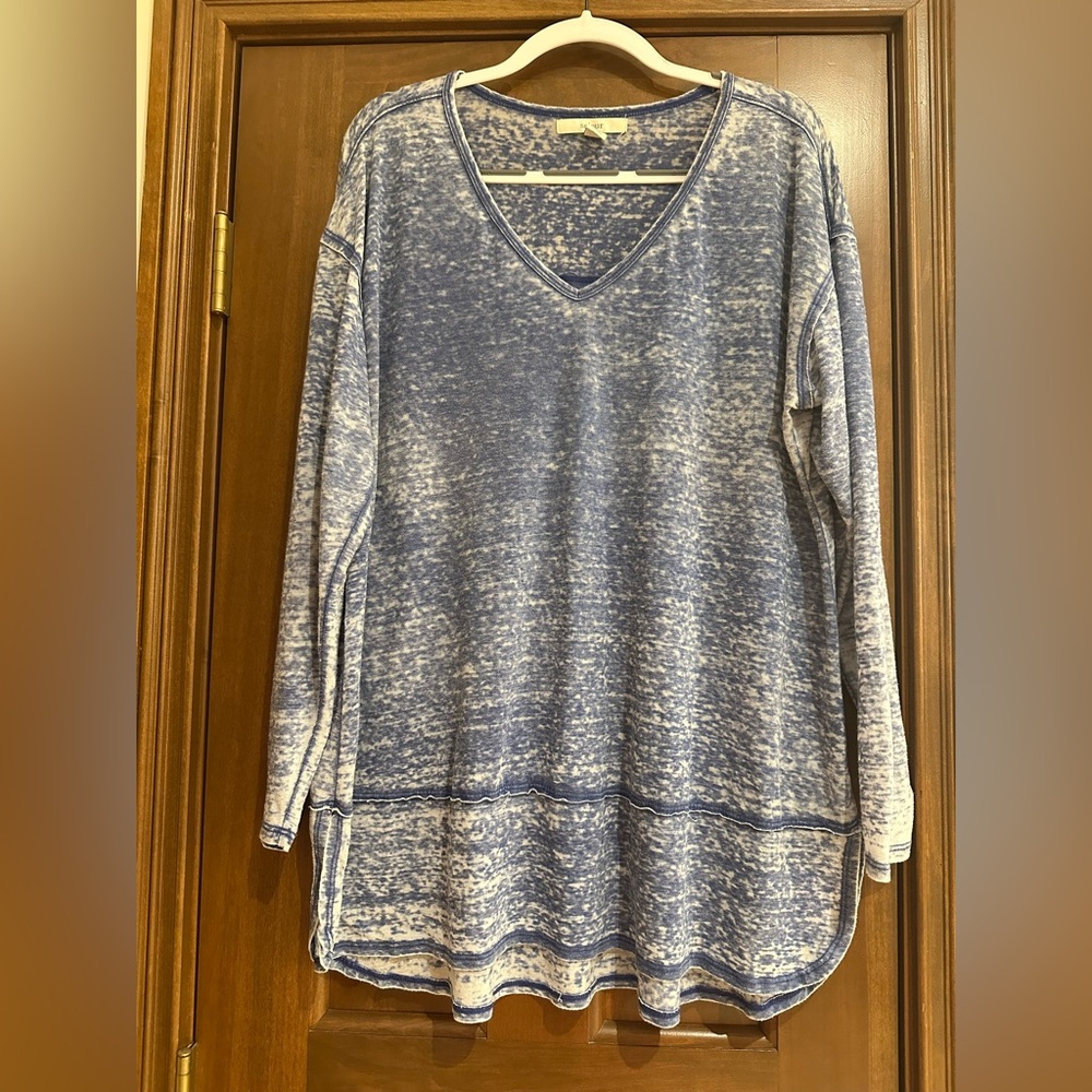 Sejour Blue V-Neck Women's Top Plus Size 0X